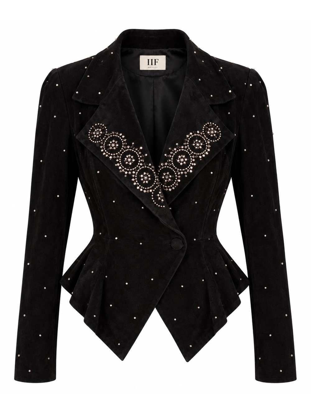Vintage Karen Okada Black Leather Embellished Peplum Jacket